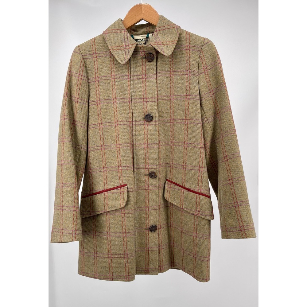 Chrysalis The Bloomsbury Coat Womens 4 Tan Red Plaid Wool England